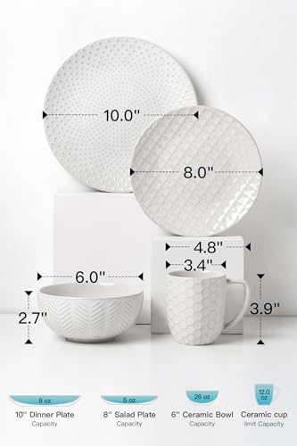 FOBENTA 16-Piece Ceramic Dinnerware Set with Mugs,Plates and Bowls Set for 4 with Coffee Mugs,Elegant Dish Set for Everyday Dining - size: Service for 4-16Pcs (with Mugs)