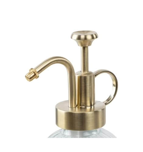 Vintage Vertical Striped Glass Plant Mister, Brass Pump Small Watering Spray Bottle for Succulent Indoor Plants