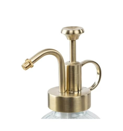 Vintage Vertical Striped Glass Plant Mister, Brass Pump Small Watering Spray Bottle for Succulent Indoor Plants