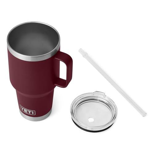 YETI Rambler 35 oz Tumbler with Handle and Straw Lid, Travel Mug Water Tumbler, Vacuum Insulated Cup with Handle, Stainless Steel, Wild Vine Red - color: Wild Vine Red, style: 35oz