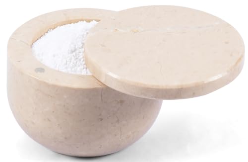 Marble Salt Cellar with Swivel Lid 3 Inch Beige Stone Mini Salt Box for Kitchen Counter with Magnetic Closure, 2.5 OZ Capacity, Ideal for Kosher Salt and Gourmet Seasonings - color: Verona