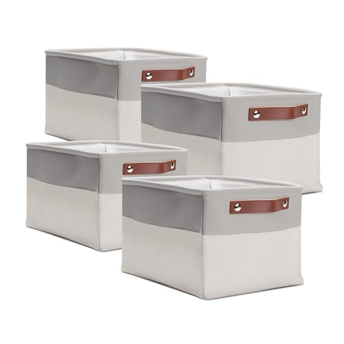 Storage Basket Foldabel, 4 Pack of 15"x11"x9.5" Storage Bins for Shelves, Cloth, Linen Fabric Basket for Office, Home Organizing, Decorative - color: Drak Gray / Light Gray