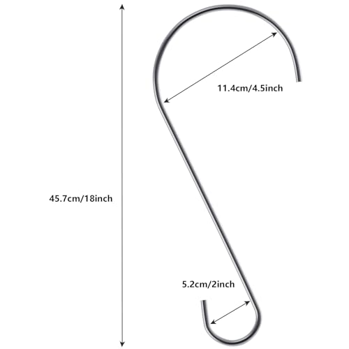 Hotop 6 Pieces 18 Inch Heavy Duty Big S Hooks Bird Feeder Rustproof Garden Stainless Steel Hook for Tree Branch, Kitchen, Bird House, Plants, Baskets, Lanterns and Bicycles(Silver) - color: Silver, size: 18 Inch