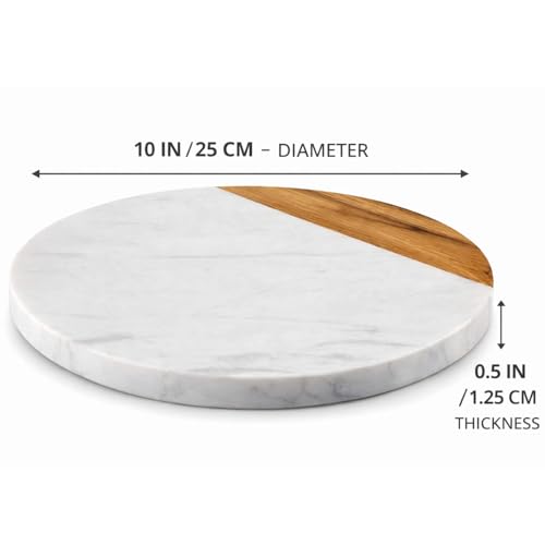 White Marble Board, 10 Inches | Cheese Board, Acacia Wooden Serving Tray, For Charcuterie, Cheese, Meats, Fruit, Crackers, Cutting Board, Round Slab - color: White, size: 10"L x 10"W