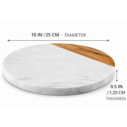 White Marble Board, 10 Inches | Cheese Board, Acacia Wooden Serving Tray, For Charcuterie, Cheese, Meats, Fruit, Crackers, Cutting Board, Round Slab - color: White, size: 10"L x 10"W