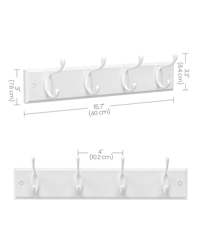 SONGMICS Wall-Mounted Coat Rack, Hook Rack, 4 Dual Metal Hooks, White | For Coats, Bags, Keys, in the Entryway, Bedroom, Living Room ULHR23WT - color: White, size: 1 Pack-4 Hooks, style: Without Shelf
