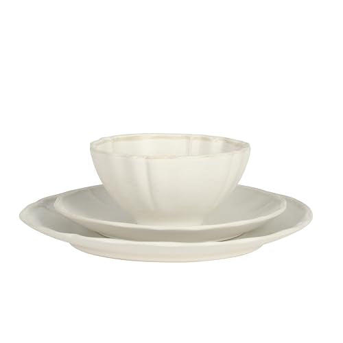 Gibson Elite Vista Rossio - Made In Portugal - 12 Piece Dinnerware Set for 4, White Ceramic Plates and Bowls Sets, Stoneware Dishware Set with Scalloped Edge, Dinner Plates Salad Plates & Cereal Bowls - color: White (Vista Rossio Dinnerware)
