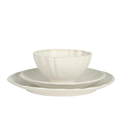 Gibson Elite Vista Rossio - Made In Portugal - 12 Piece Dinnerware Set for 4, White Ceramic Plates and Bowls Sets, Stoneware Dishware Set with Scalloped Edge, Dinner Plates Salad Plates & Cereal Bowls - color: White (Vista Rossio Dinnerware)