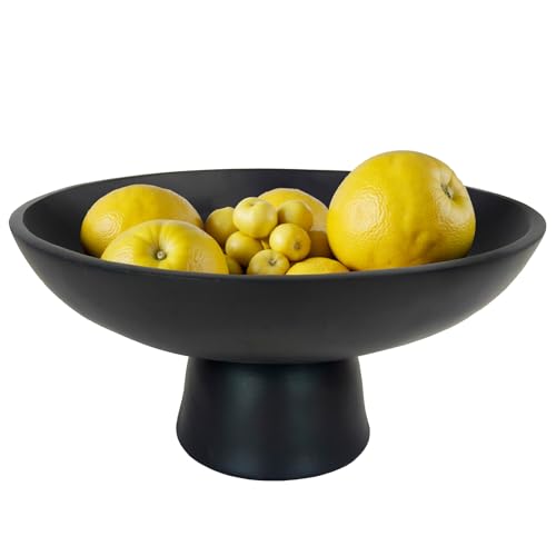 Large Black Decorative Bowl with Pedestal – 11.8" Modern Matte Resin Fruit Bowl for Kitchen Counter, Dining Table Centerpiece, Coffee Table or Entryway Home Décor - color: Black