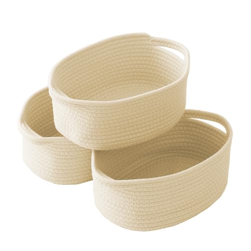 JMvicyroam Small Woven Basket, Empty Gift Basket, Beige/3 Pack | Small Gift Basket, Cotton Rope, 12 x 8 x 11 in, Handles, Includes Ribbon and Bag, Birthday Gift Basket - color: Beige, size: 3 Pack