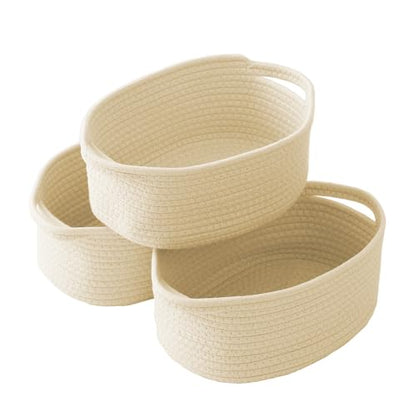 JMvicyroam Small Woven Basket, Empty Gift Basket, Beige/3 Pack | Small Gift Basket, Cotton Rope, 12 x 8 x 11 in, Handles, Includes Ribbon and Bag, Birthday Gift Basket - color: Beige, size: 3 Pack