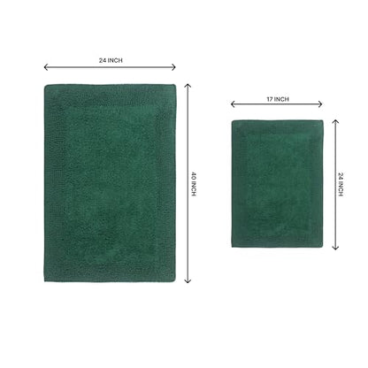 Home Weavers Luxury Collection 100% Cotton Reversible Bathroom Rugs Set, Washable Rug, Extra Soft and Absorbent Bath Rug, Kitchen Mat, 2 Piece Set(S+L), Bottle Green - color: Bottle Green, size: 2 Piece Set(S+L)
