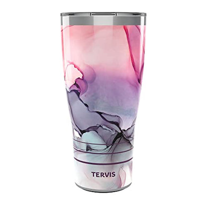 Tervis 30oz Stainless Steel Tumbler | Inkreel - Fluid Pink | Thermos Travel Mug, Insulated, 18/8 Stainless, Quiet Base, BPA-Free, Dishwasher Safe, Fits Most Cupholders, Gifts under $50 - color: 30oz Traveler with Slider Lid, style: Inkreel - Fluid Pink