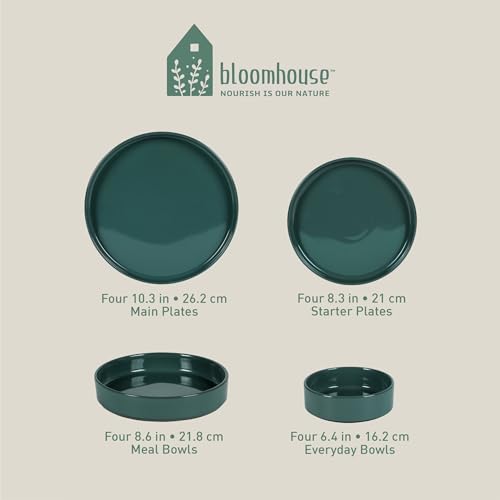 Two Time Oprah's Favorite Things Winner - Santorini Mist Double Bowl Terracotta Reactive Glaze Plates and Bowls Dinnerware Set - Jade Blue Green, Service for Four (16pcs) - color: Jade