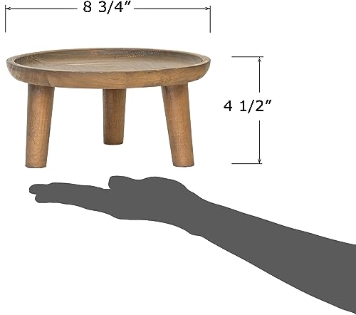 Red Co. 8.75” Dia Round Decorative Wooden Pedestal Plant Stand with Legs, Natural Brown