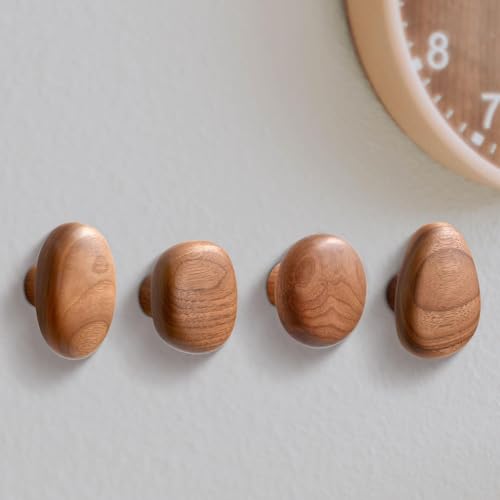 4Pcs, Wood Wall Mounted Coat Hooks Wooden Coat Hooks Coat Racks Wood Cabinet Knobs Wall Hooks for Scarf, Bag,Hat,Bedroom,Home