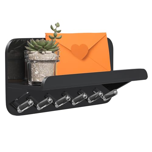 Beego Entryway Key Holder for Wall - Black Acrylic Key Rack with Shelf Decorative Key Hanger Wall Mount Mail Organizer with 6 Key Hooks for Office Hallway Kitchen Living Room Home Décor