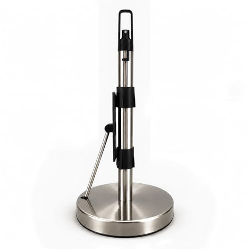 Paper Towel Holder with Spray Pump, All-in-One Countertop Paper Towel Stand with Refillable Bottle, One-Handed Tear Kitchen Roll Holder, Weighted Base, Brushed Stainless Steel(Chrome) - color: Chrome