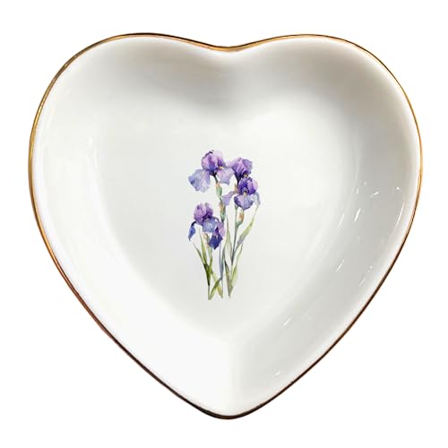 February Iris Flower Ring Dish-Purple Floral Jewelry Dish for Hippie,Nature-February Birthflower for Mom Aunt Grandma Sister Friend-Iris Jewelry Box Gift - style: 2 - February (Iris)