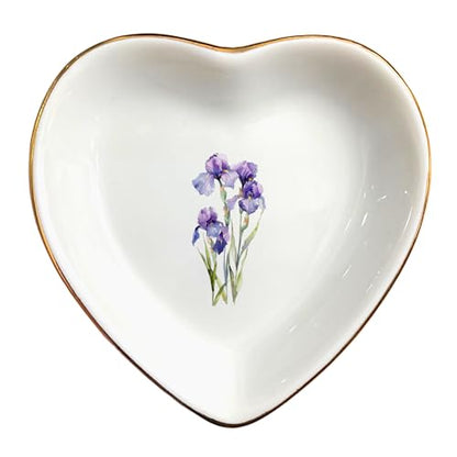 February Iris Flower Ring Dish-Purple Floral Jewelry Dish for Hippie,Nature-February Birthflower for Mom Aunt Grandma Sister Friend-Iris Jewelry Box Gift - style: 2 - February (Iris)