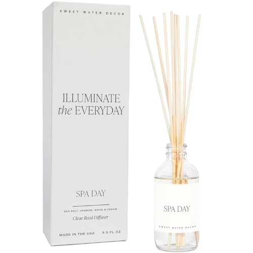 Sweet Water Decor Spa Reed Diffuser Set - Sea Salt, Wood, and Cream Scented Reed Diffuser for Home - Home Freshener Diffuser with Sticks - Long Lasting Fragrance, Made in the USA - style: Spa Day