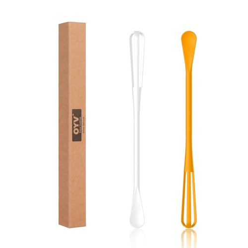 OYV 2-In-1 Mini Whisk and Spoon, Set of 2, 8.5-Inch, White/Yellow | Flexible And Lightweight, Comfortable Long Handle, Easy To Store, BPA-Free, For Eggs, Sauces, Coffee And Hot Chocolate - color: White+Yellow