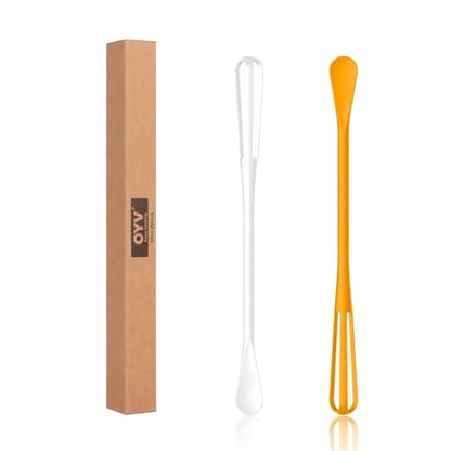 OYV 2-In-1 Mini Whisk and Spoon, Set of 2, 8.5-Inch, White/Yellow | Flexible And Lightweight, Comfortable Long Handle, Easy To Store, BPA-Free, For Eggs, Sauces, Coffee And Hot Chocolate - color: White+Yellow