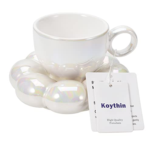 Koythin 6.5oz Sunflower Saucer Mini Ceramic Mug, Pearl White Tea Latte Cup | 200ml Small Compact Cup, Dual Safe Ceramic; Vanity Table Decor, Light Beverage Cup - color: Pearl White