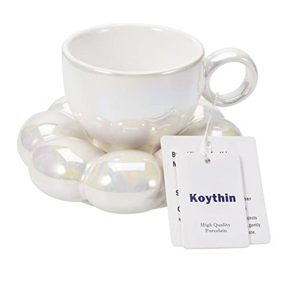 Koythin 6.5oz Sunflower Saucer Mini Ceramic Mug, Pearl White Tea Latte Cup | 200ml Small Compact Cup, Dual Safe Ceramic; Vanity Table Decor, Light Beverage Cup - color: Pearl White