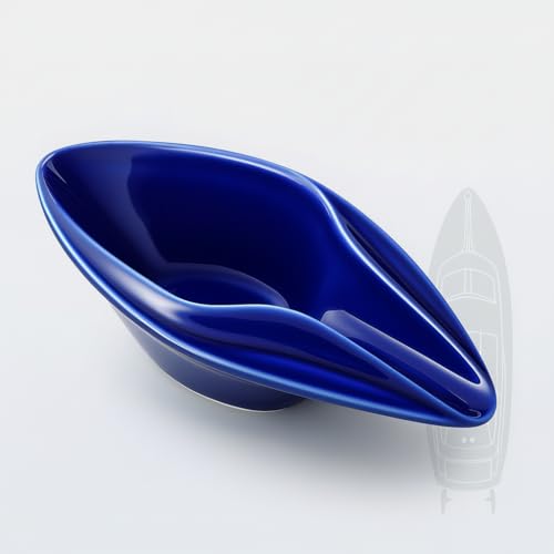 Ceramic Decorative Ashtray Luxury Yacht-Inspired,Glossy Blue Design for Men | Modern Catchall Tray with Single Secure Slots for Home Décor, Office, Indoor, Outdoor