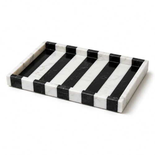 Black White Marble Vanity Tray, Rectangular Organizer | Rectangular tray, black white marble pattern varies, for perfume jewelry, props not included - color: Black White Rectangular