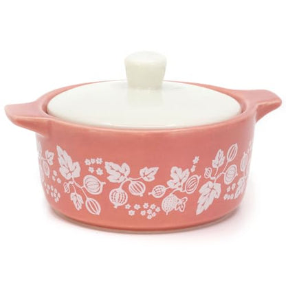 Ceramic Trinket Box with Lid – Gooseberry Vintage-Inspired Mini Casserole Jewelry Box, Pink Keepsake Box