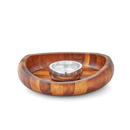 nambe Butterfly Collection Chip & Dip Serving Tray and Bowl | 2-Piece Set | Metal Dip Bowl for Salsa and Guacamole | Large Party Platter for Vegetables, Snacks, or Chips | 16-Inch