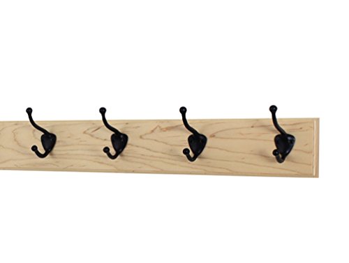 Maple Coat Rack with Bronze Hat and Coat Style Hooks (Natural, 20" x 3.5" with 4 Hooks) - size: 20" x 3.5" with 4 hooks