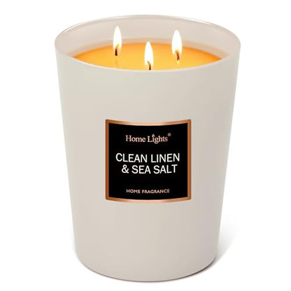HomeLights Scented Candles - Large Jar Aromatherapy, Natural Soy Wax, 130 Hour Long Burning, Clean Linen & Sea Salt - color: Clean Linen & Sea Salt