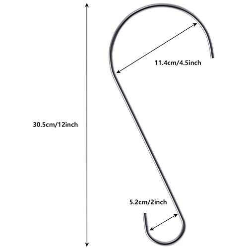 Hotop 6 Pieces Heavy Duty Big S Hooks Bird Feeder Garden Rustproof Stainless Steel Hook for Tree Branch, Kitchen, Bird House, Plants, Baskets, Lanterns and Bicycles(12 Inch,Silver) - color: Silver, size: 12 Inch
