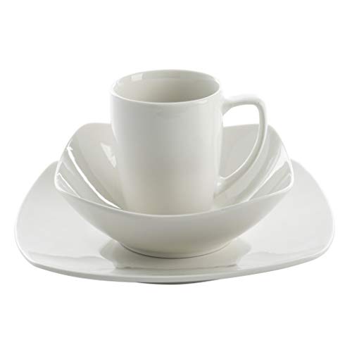 Gibson Home Amelia Court Porcelain Chip and Scratch Resistant Dinnerware set, Service for 4 (12pcs), White (Soft Square) - color: White (Amelia Court)