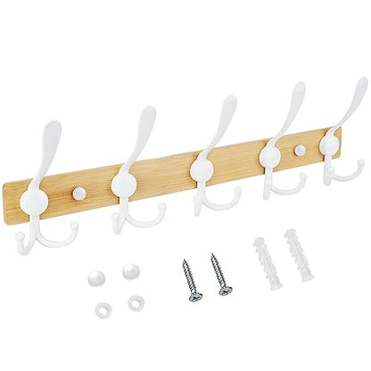 TICONN Wall Mounted Coat Rack, Five Heavy Duty Tri Hooks All Metal Construction for Jacket Coat Hat in Mudroom Entryway (Wood White, 1-Pack) - color: Wood White