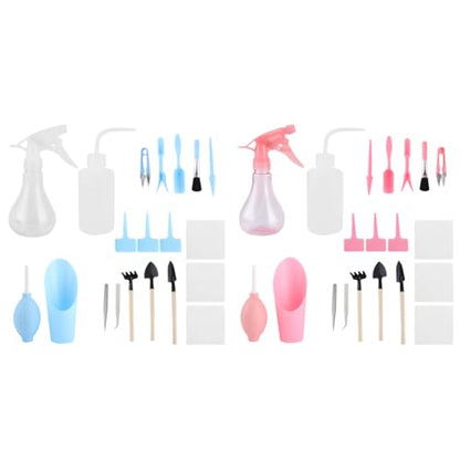 19Pcs/Set Transplanting Tools Set,Succulent Care kit,Mini Garden Hand Transplanting Succulent Tools Set,Succulent Plants Tool，Transplanting Gardening Tools for Bonsai Indoors Small Plants(粉色)