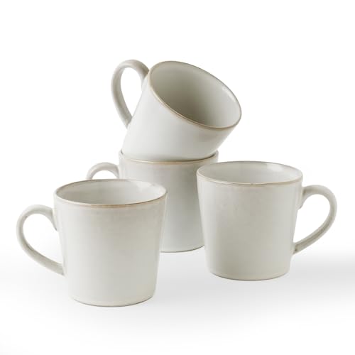 famiware Coffee Mug Set of 4, Annecy 14 oz Ceramic Cups Set with Handle | Stoneware Coffee Cup Set, Microwavable and Dishwasherable Stoneware, Drinkware Set for Tea, Latte, Cappuccino, Grey White - color: Grey White, size: Annecy
