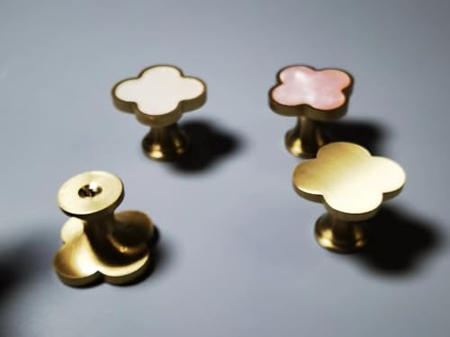 Solid Brass Decorative Wall Hooks, Coat Backpack Purse Screw-In Hangers, Wall Mounted Fancy Champagne Gold Hooks (Seashell White 4 Pack)