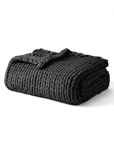 YnM Cooling Weighted Blanket, 100% Cotton Handmade Chunky Knitted Blanket, Weighted Lap, Breathable Heavy Blankets, Machine Washable Throw for Sleep or Home Decor (Dark Grey, 48x72 Inch, 12lbs) - color: Dark Grey, size: 48 in x 72 in 12 lb