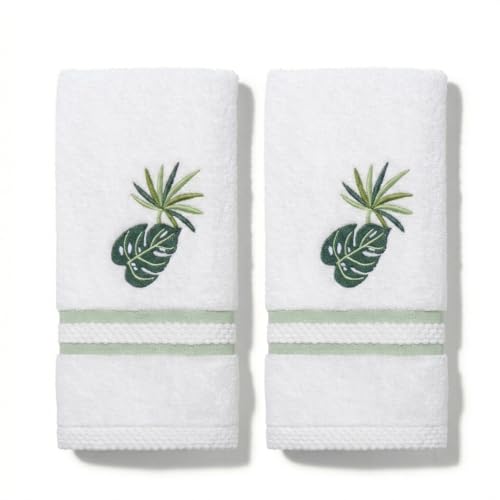 Avanti Linens – Fingertip Towel Set, 100% Cotton Velour Bathroom Towels with Embroidery & Absorbent Terry Reverse, Tropical Home Decor, Set of 2 (Viva Palm Collection) - color: Viva Palm, size: 2 Pack