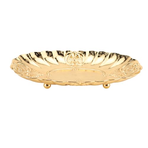 Emoshayoga Metal Oval Tray, Decorative Footed Golden Serving Platter for Multipurpose Home Restaurant Wedding Banquet Fruit Nuts Snake Use (L) - size: 9.8" x 7.1" x 2"