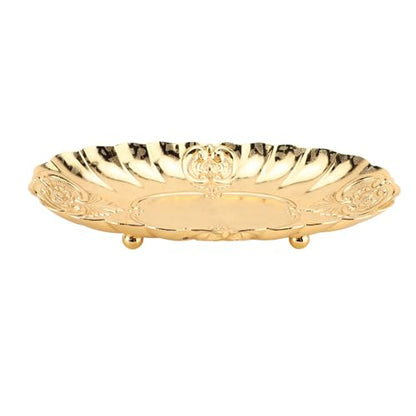Emoshayoga Metal Oval Tray, Decorative Footed Golden Serving Platter for Multipurpose Home Restaurant Wedding Banquet Fruit Nuts Snake Use (L) - size: 9.8" x 7.1" x 2"