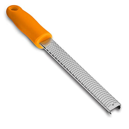 8-Inch Lemon Zester & Cheese Grater, 18/8 Stainless Steel, Orange | Fine 18/8 Stainless Steel Blade for Citrus, Parmesan, Ginger and Garlic, Soft Non-slip Handle, Cover, Dishwasher Safe - color: B-Orange