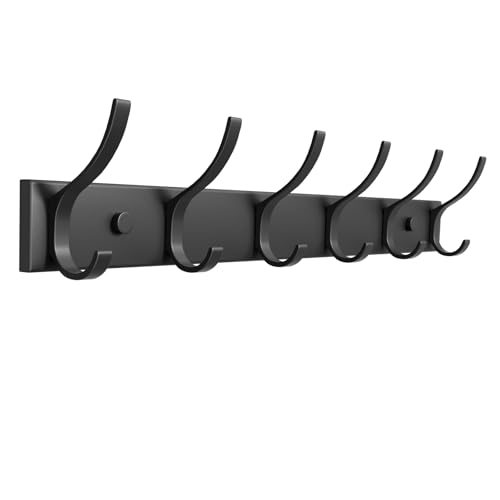 Coat Rack Wall Mount with 6 Hooks (Black, 1 Pack), Heavy Duty Coat Hooks Wall Mount for Entryway, Bedroom, Closet, Wall Hooks for Hanging Hats, Bags, Purses - color: Black, size: 1 Pack