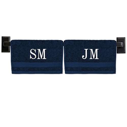 Personalized Washcloths | Set of 2 | Choose from 12 Fonts | Genuine Turkish Cotton | Oeko-Tex Certified | Personalized Towels | Bathroom Towels - color: Navy - Washcloths