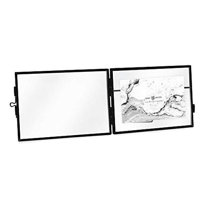 Isaac Jacobs 6x4 Black Horizontal Metal Floating Photo Frame Locket Closure | Modern Style Brass and Glass, Metal Floating Desk Photo Frame (Horizontal), with Locket Closure, Art, Mementos & Keepsakes - size: 4x6 (Horizontal)