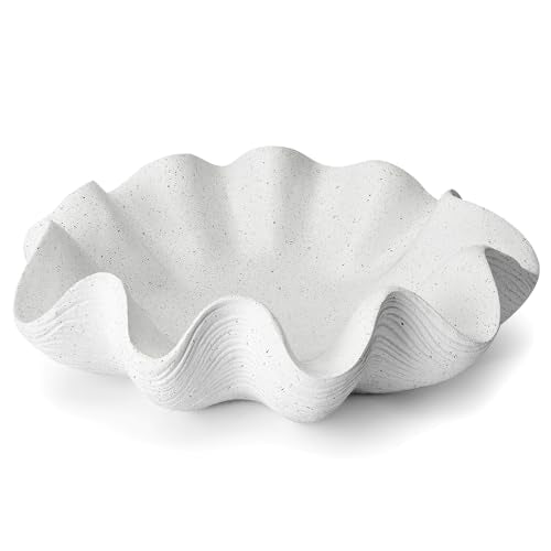 Scalloped Decorative Bowl Home Decor, 12.6" Shell Ruffle Fruit Bowl | Modern Handicraft Large Key/Purse/Catchall Bowl, Kitchen Counter/Entryway Table/Coffee Table Centerpiece Bowl, Spotted White - color: Spotted White